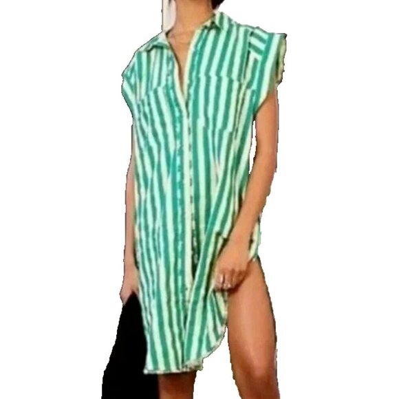 We the Free Stripe Button Up Tunic Dress Women Size XS Cotton - Picture 1 of 14